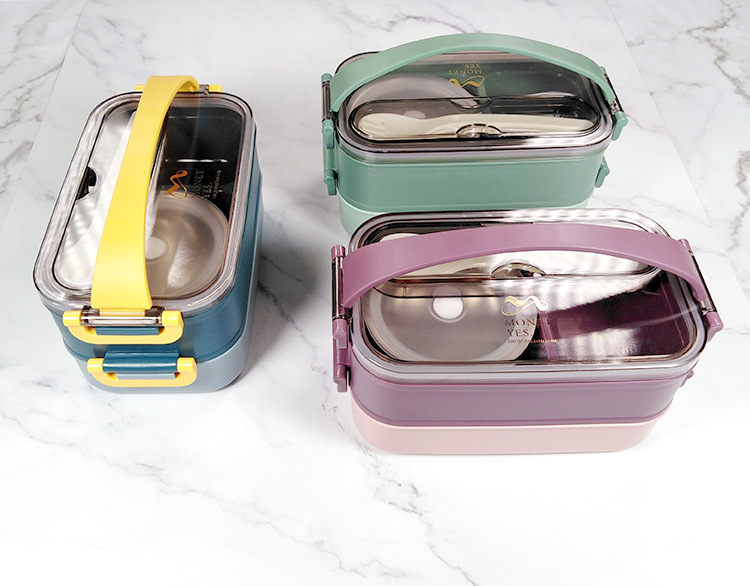 304 acero inoxidable doble asa lunch box con tazón de sopa lunch box puede ser personalizado estudiante trabajador portátil bento box pic 13