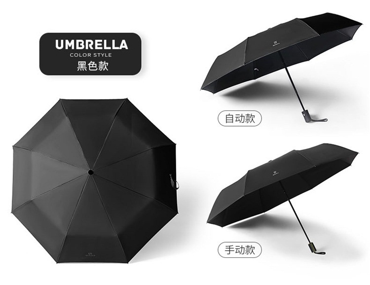 Fully automatic UV three-fold umbrella, black rubber sun protection, UV protection, sunshade umbrella, advertising umbrella, folding umbrella, female LOGO pic 8