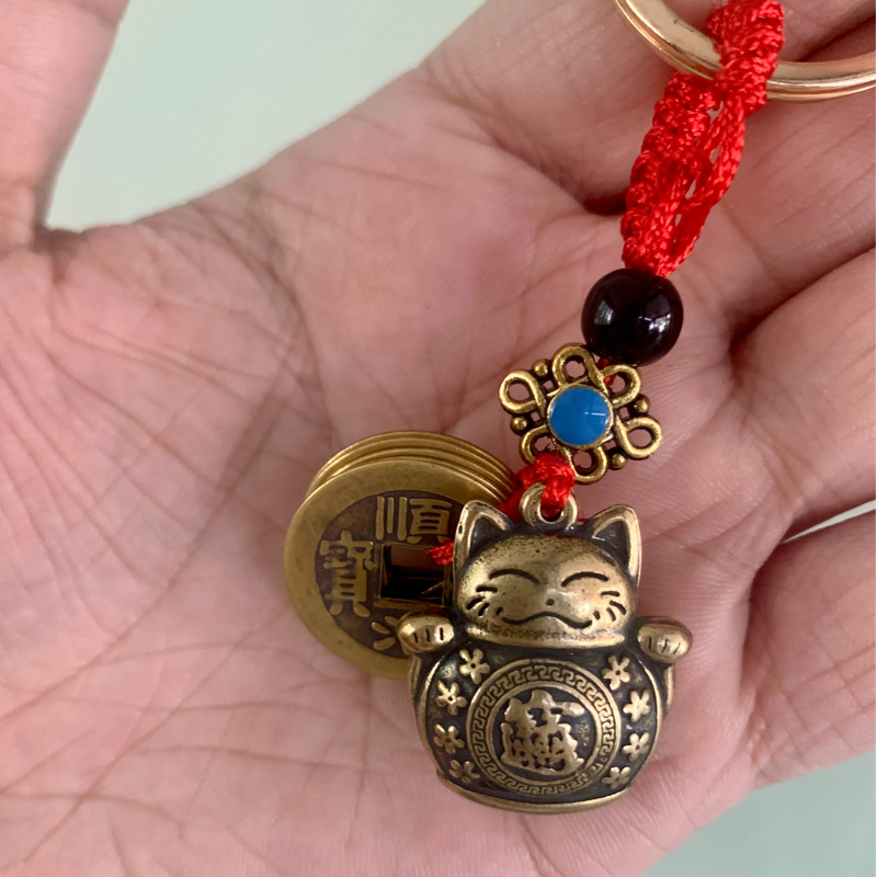 财富猫五帝钱钥匙扣手工黄铜小财猫汽车钥匙扣挂件挂饰一件代发详情7