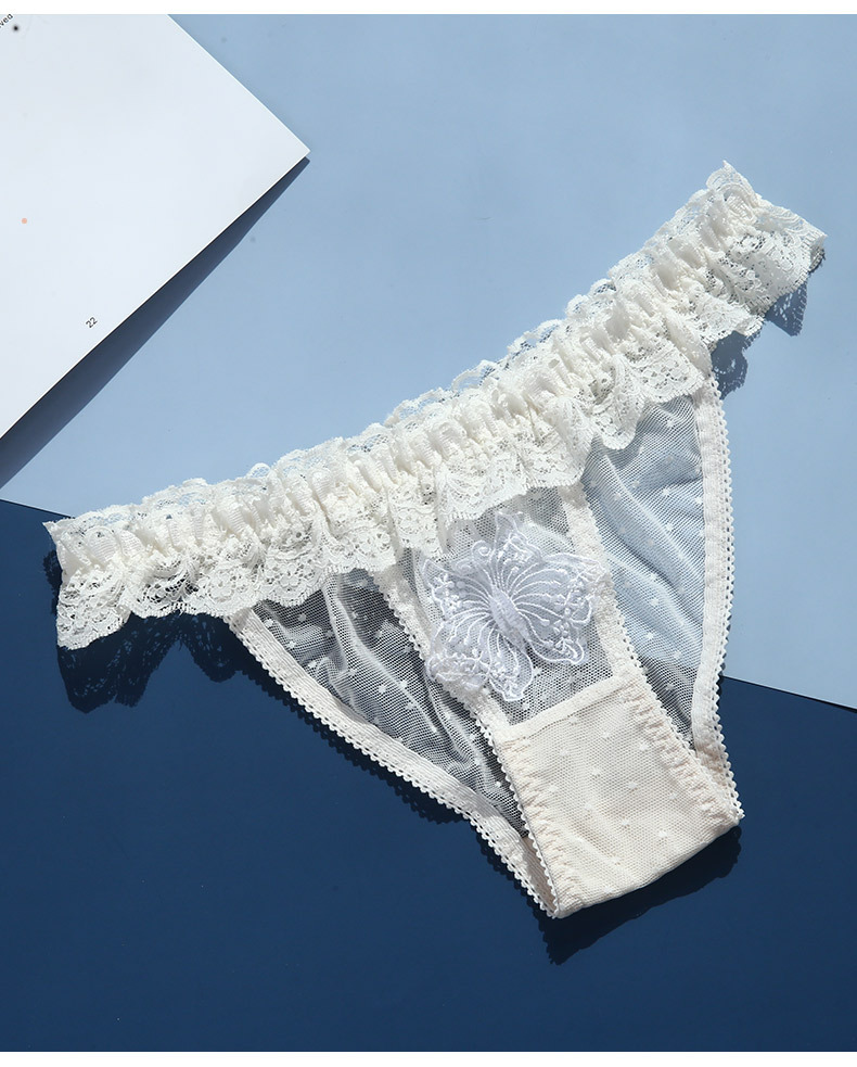 Soft and cute style, soft bra, sweet lace mesh, butterfly embroidery underwear, anti-protruding triangular cup bra set pic 4