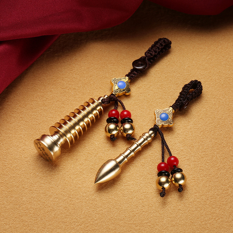Brass car keychain, Wenchang Pagoda pen set pendant, graduation season gift, student schoolbag pendant pic 12