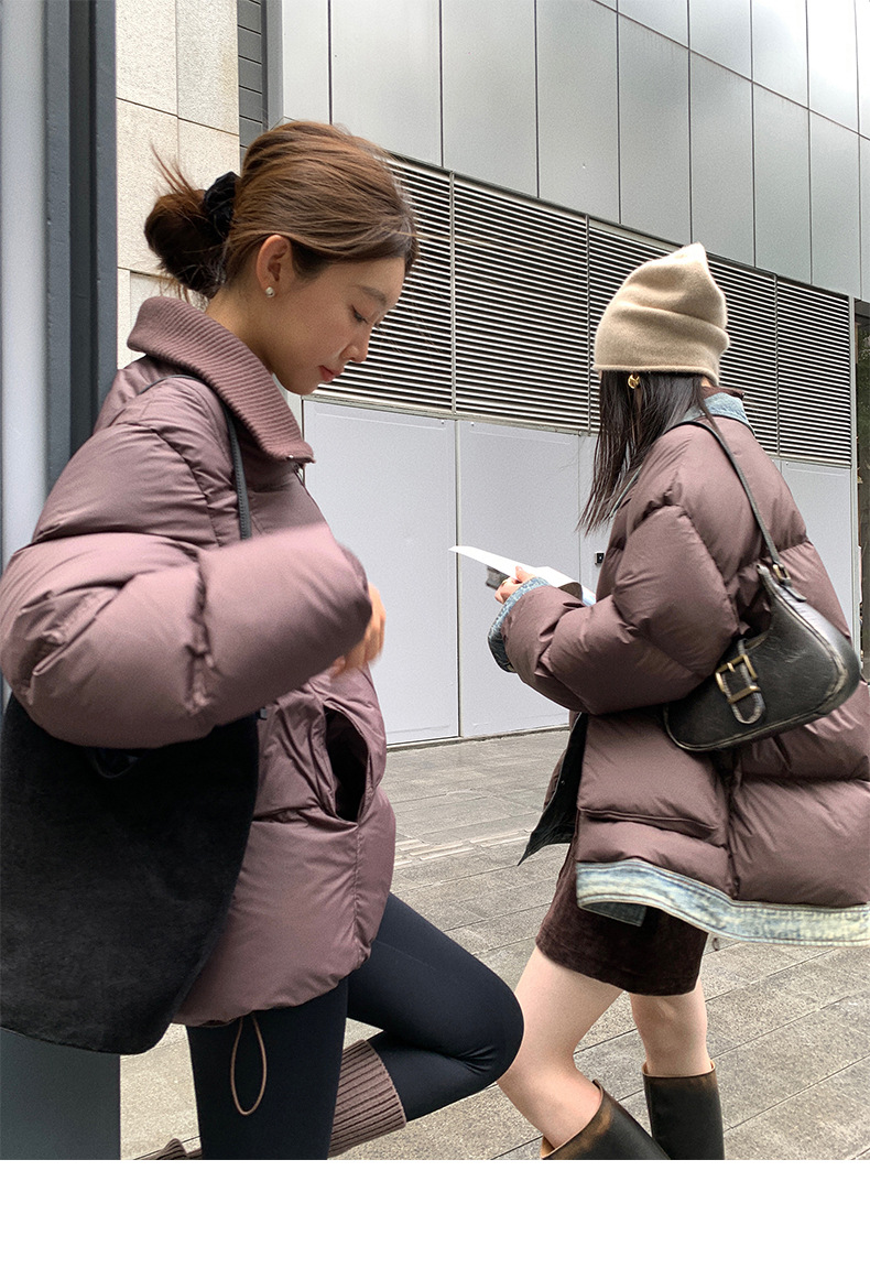 Qumeng DT CLASSIC Retro patchwork fake two-piece denim down jacket for women, 90 white duck down winter coat for women pic 34