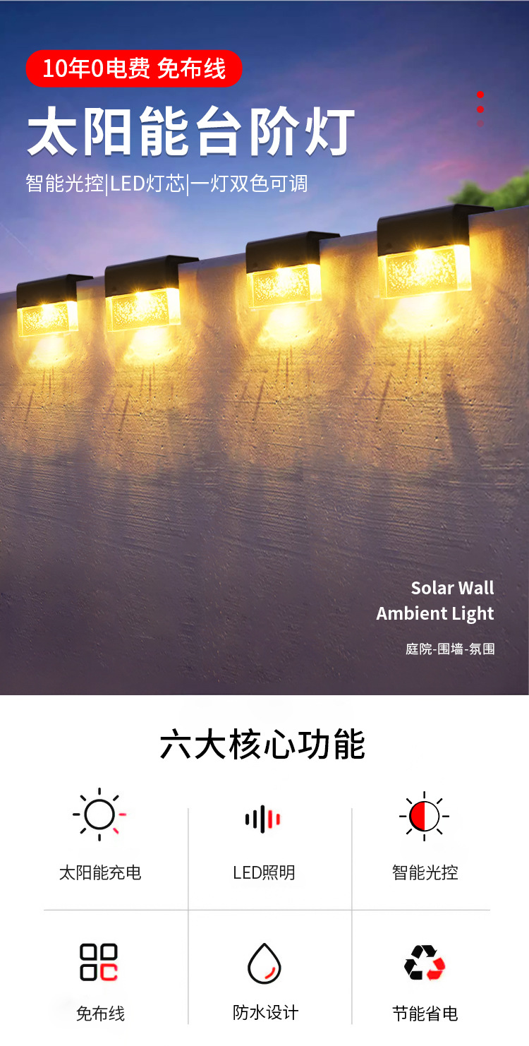 New cross-border staircase light, LED acrylic outdoor garden fence light, waterproof atmosphere solar step light pic 1