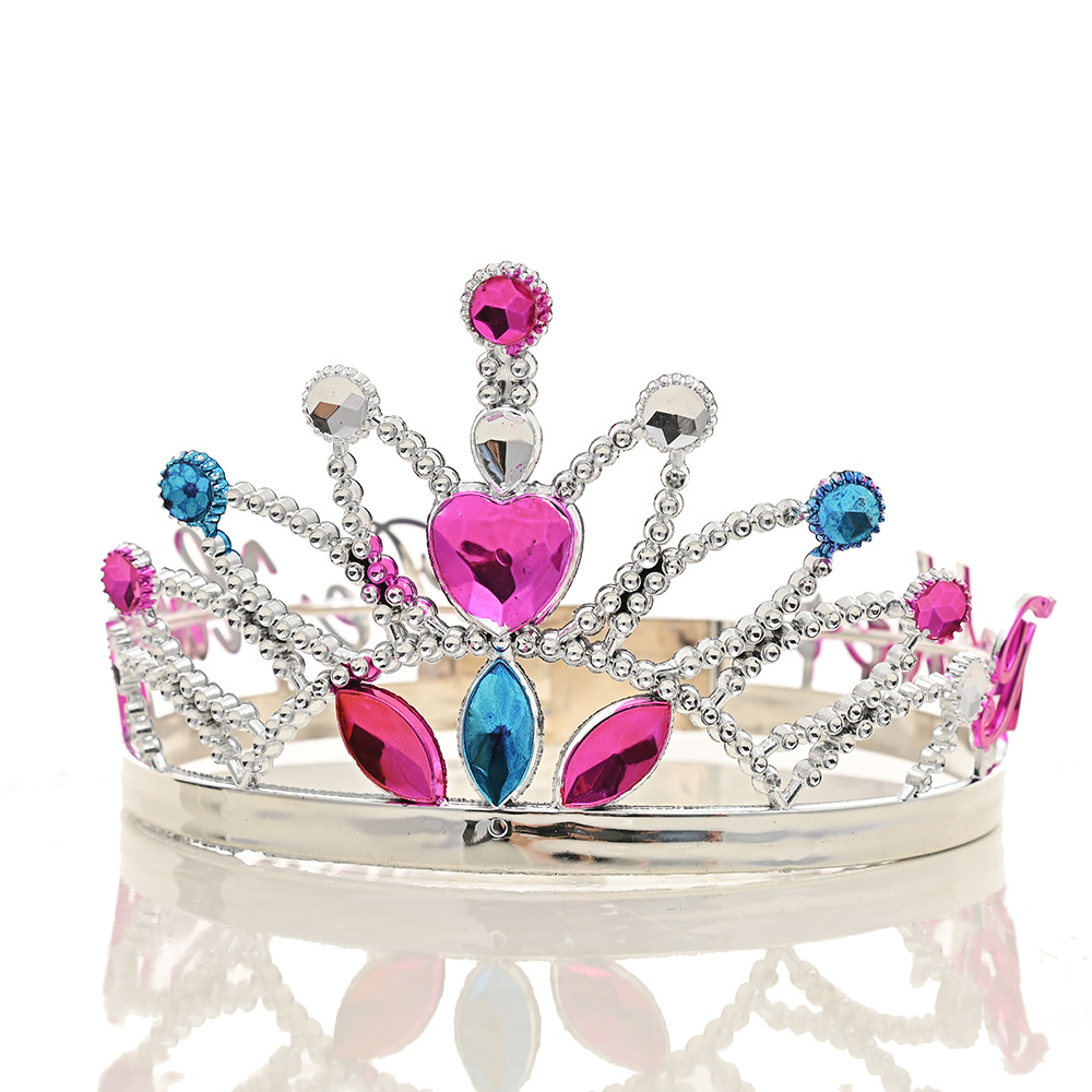 公主彩色宝石皇冠发箍创意儿童女孩塑料发饰舞会表演装扮道具批发详情6