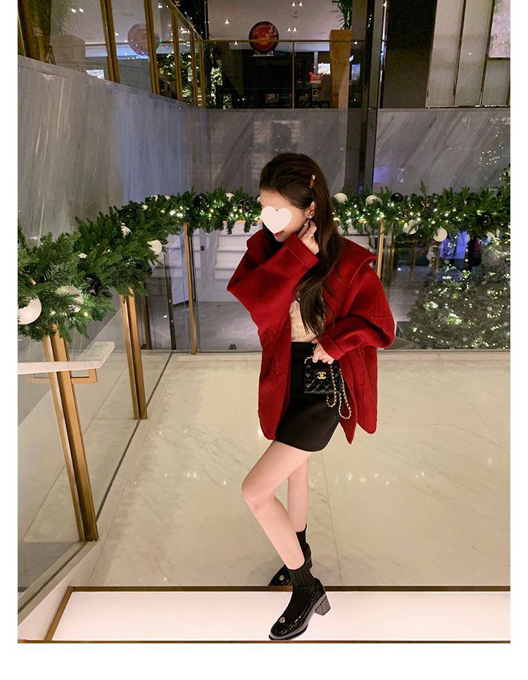 葡萄妈精致山茶花方圆头高跟鞋粗跟增高一脚蹬乐福鞋女鞋2024新款详情34