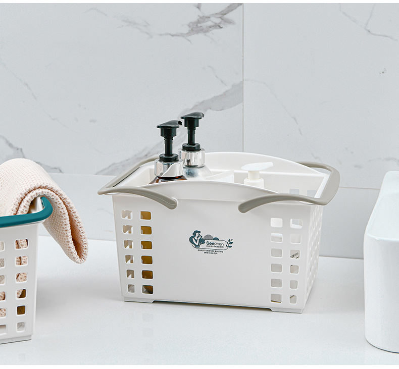 Factory direct sales of bathroom storage baskets, plastic hollowed-out bath baskets, hand-held storage baskets, household bathroom bath baskets, and dirty clothes baskets pic 9