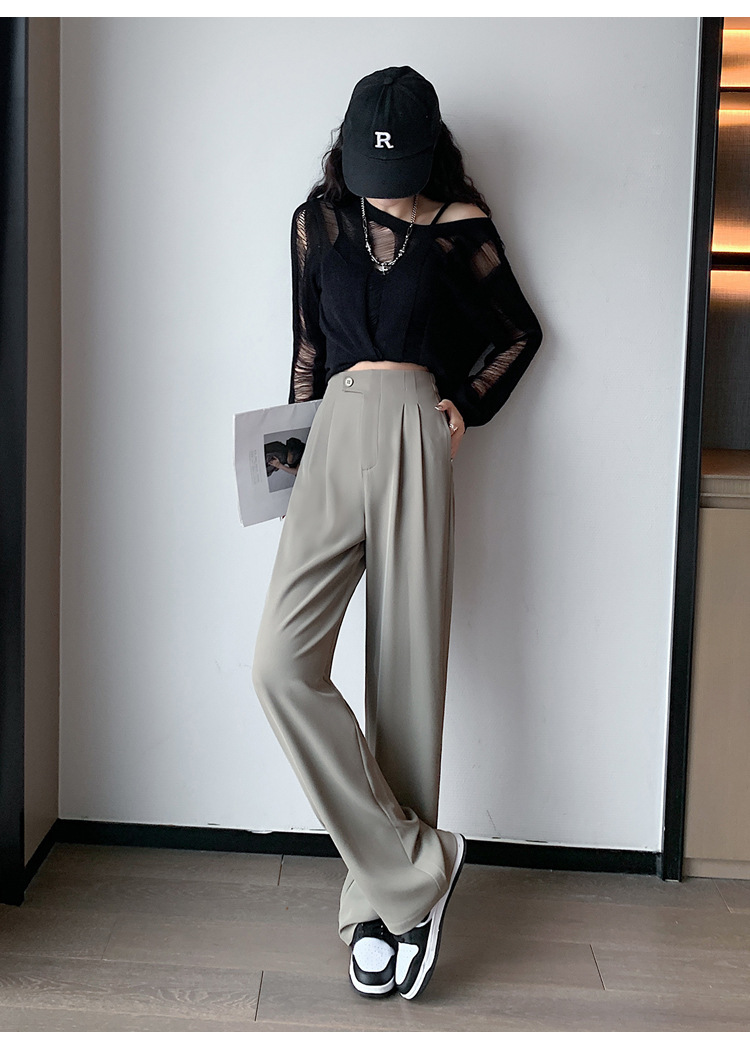现货厂家批发 西装裤女2024新款高腰垂感阔腿裤宽松显瘦窄版 长裤详情23