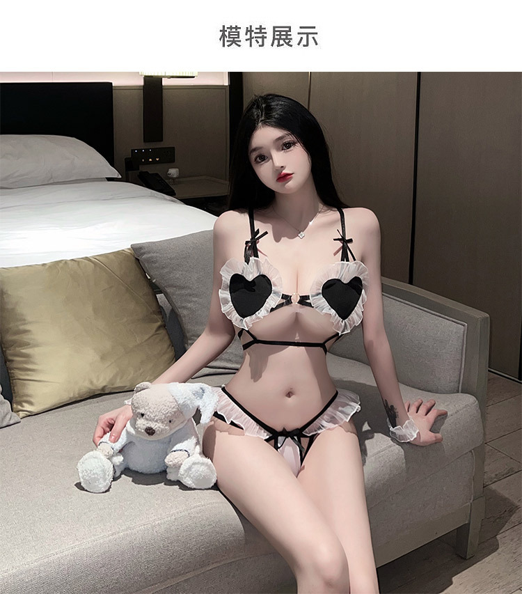 情趣内衣可爱爱心三点式女仆装制服诱惑性趣大码激情套装详情9