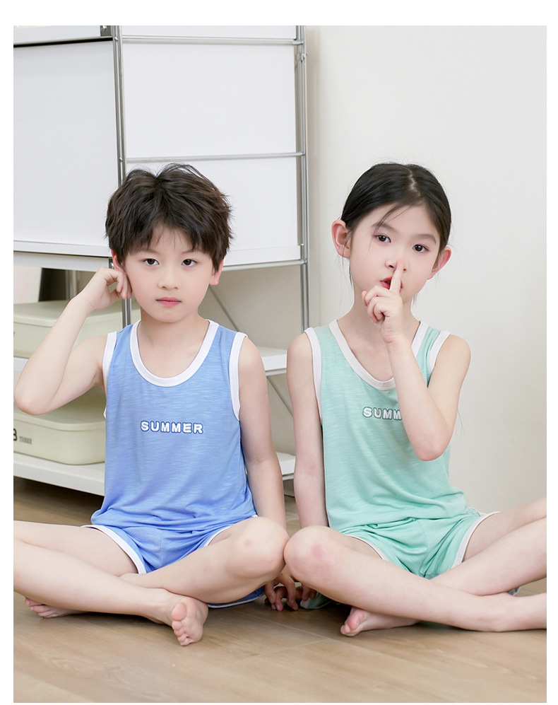 儿童背心套装夏季马卡龙男童女宝宝无袖短裤小童中大童家居服夏装详情23