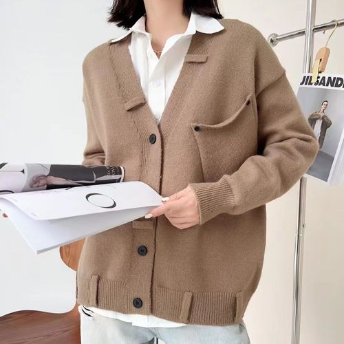 2023秋冬新款韩版毛衣外套女宽松中长款口袋学院风时尚撞色针织衫详情16