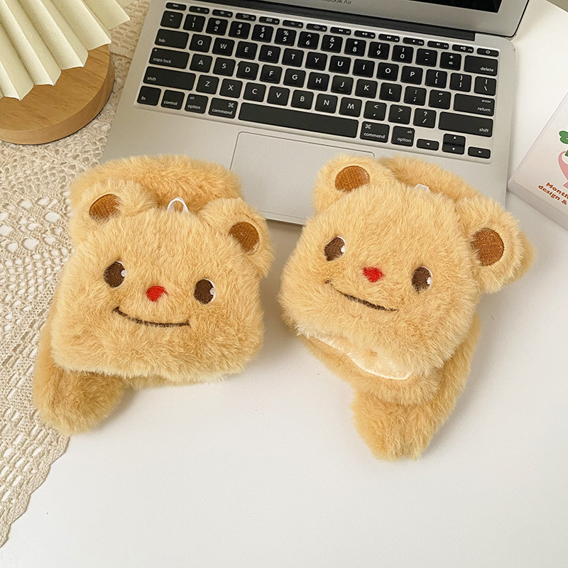 手套冬季女可爱卡通黄色小熊毛绒翻盖骑行学生保暖加绒加厚围巾详情6