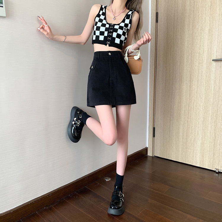 实拍视频小个子绿色半身裙女ins2023秋季新款高腰包臀a字裙短裙子详情13