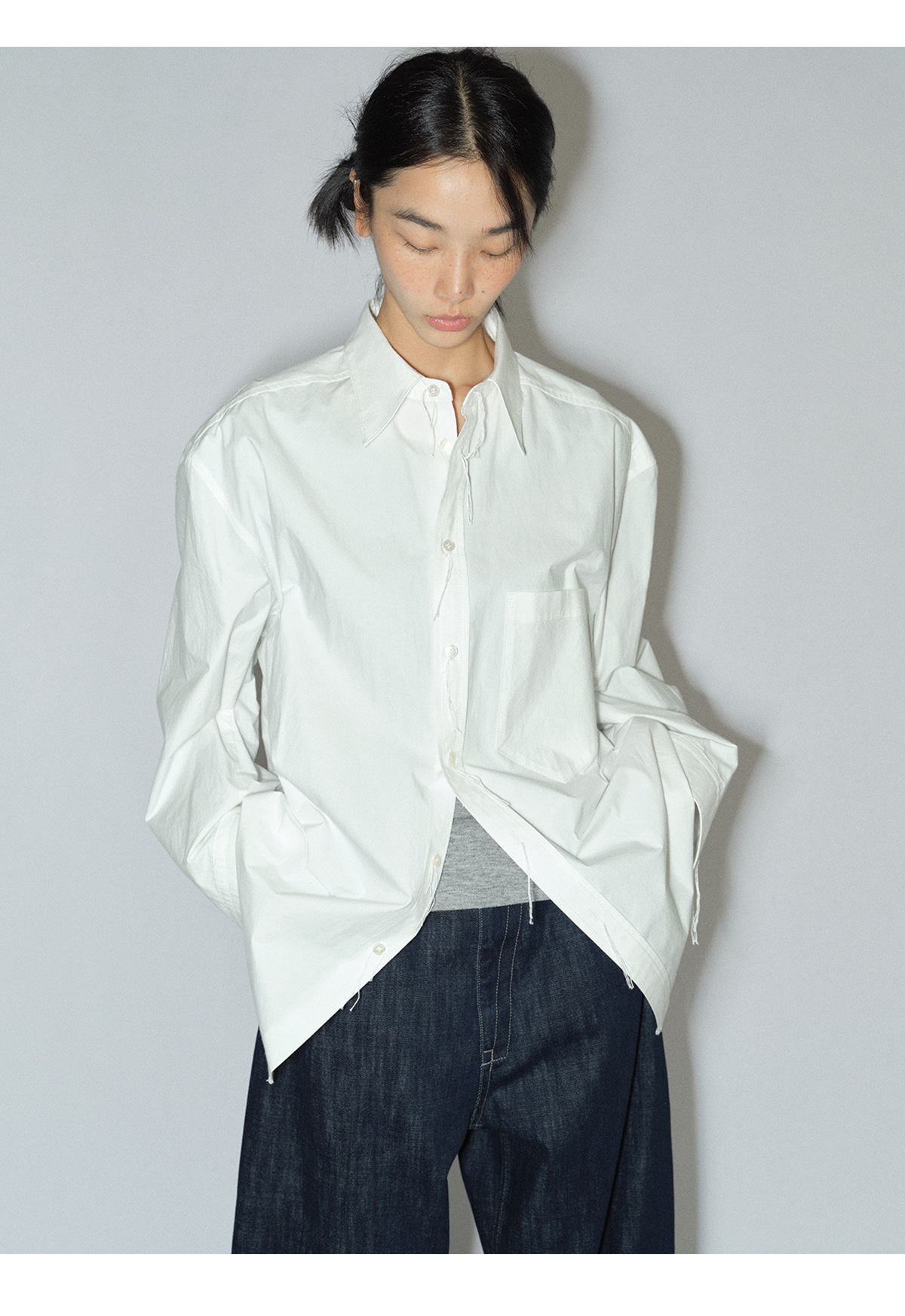 [识时]新品盐缩匹马棉宽松休闲百搭翻领长袖纯色衬衫上衣女V8465详情9