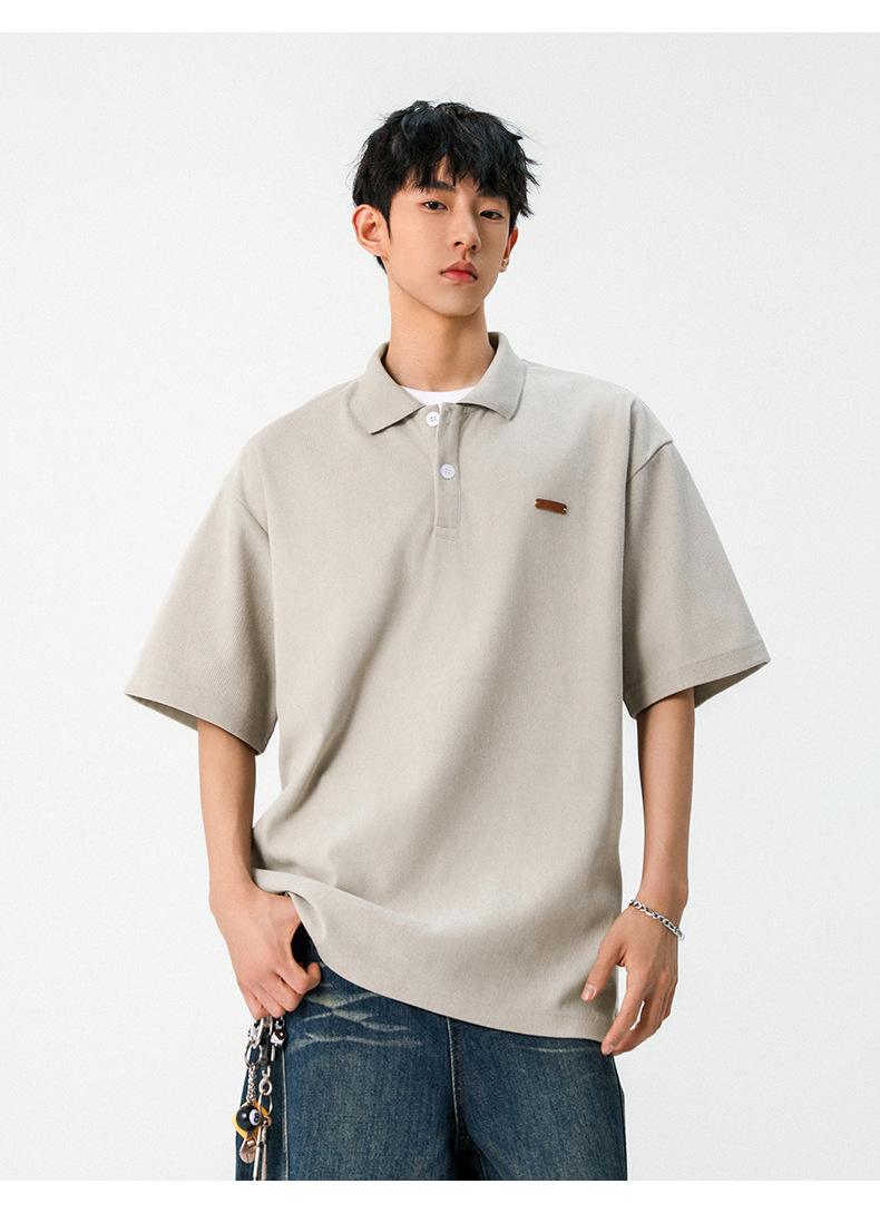 老钱风质感短袖polo衫男夏季款翻领T恤日系简约潮牌宽松体恤上衣详情11