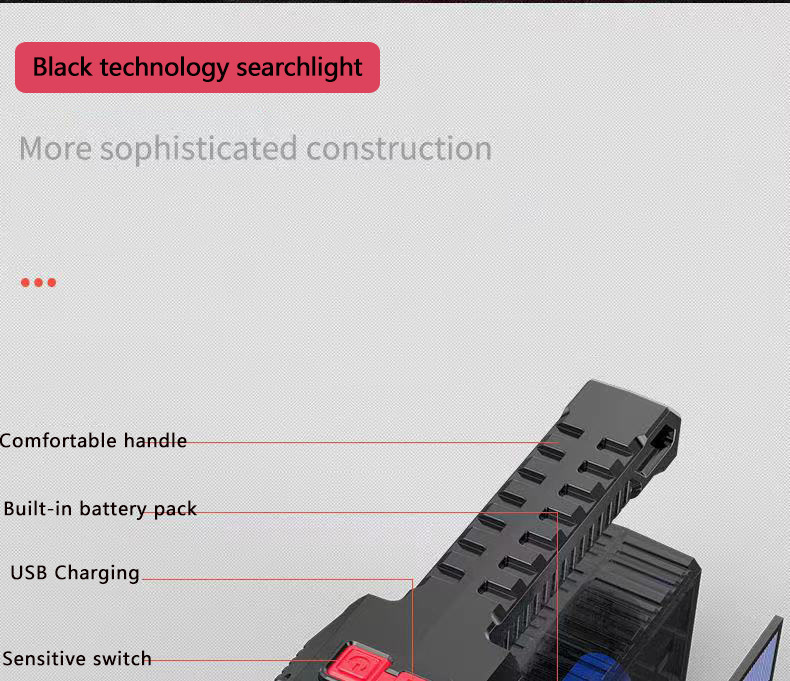 义乌闪电鹰新款太阳能充电式USB强光手电筒超亮8头led手电筒手提详情21