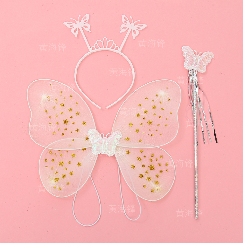 儿童昆虫蝴蝶翅膀三件套跨境节庆表演道具发箍魔法棒蝴蝶精灵套装                              详情2