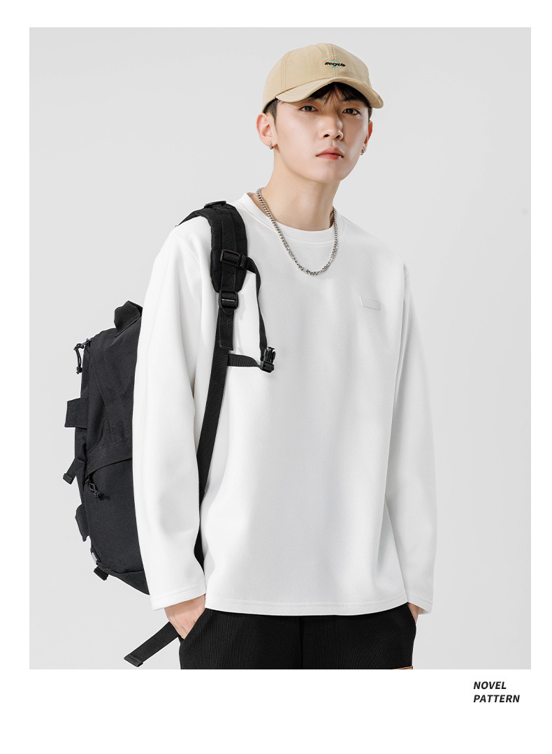 鲲海鹏云基础长袖T恤男秋冬宽松圆领内搭上衣潮流休闲男士打底衫详情25