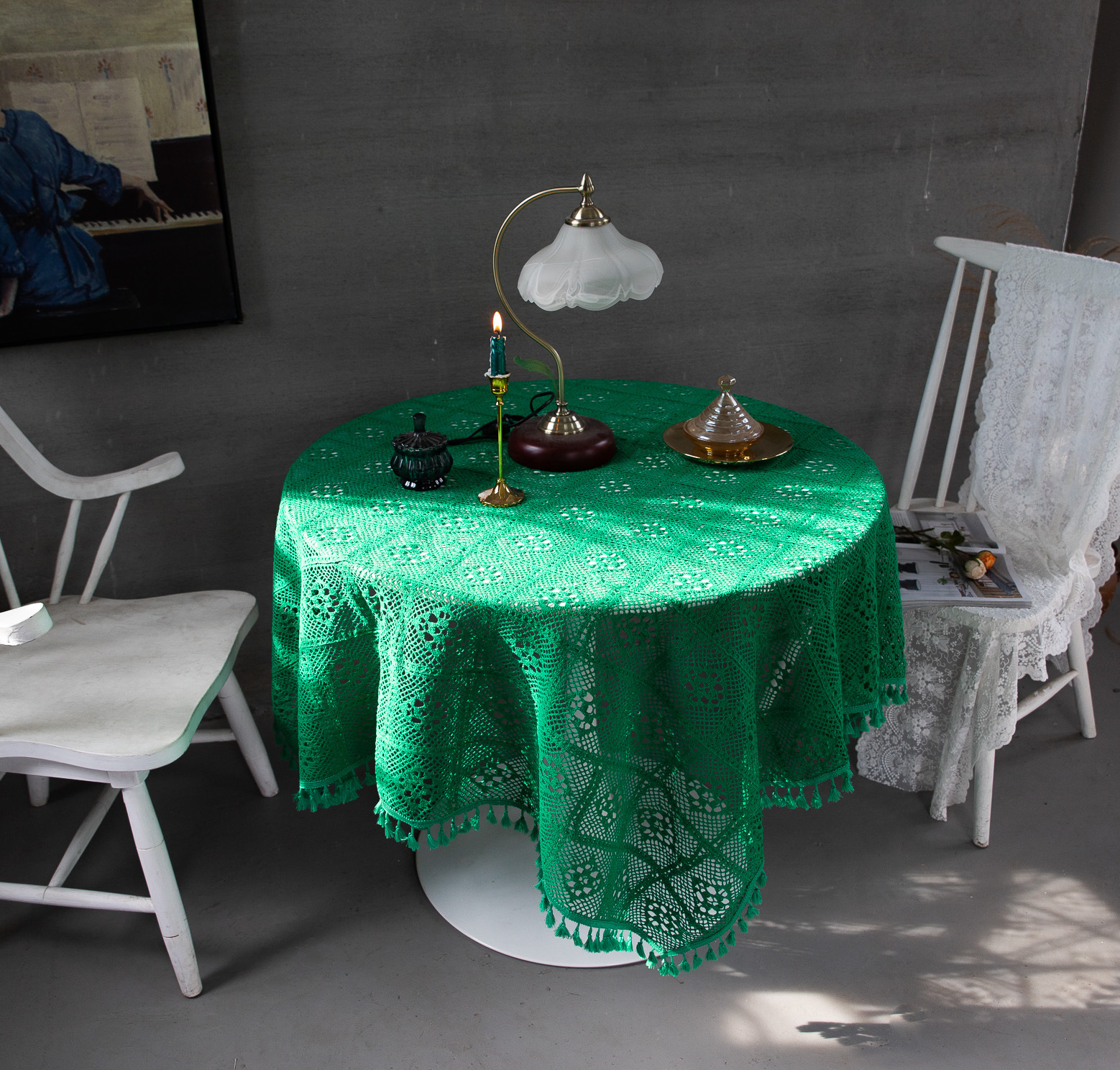 Korean hollowed-out crochet cotton thread woven tablecloths, square cultural art cross-border cover tablecloths, Taiwanese lace table MATS pic 23