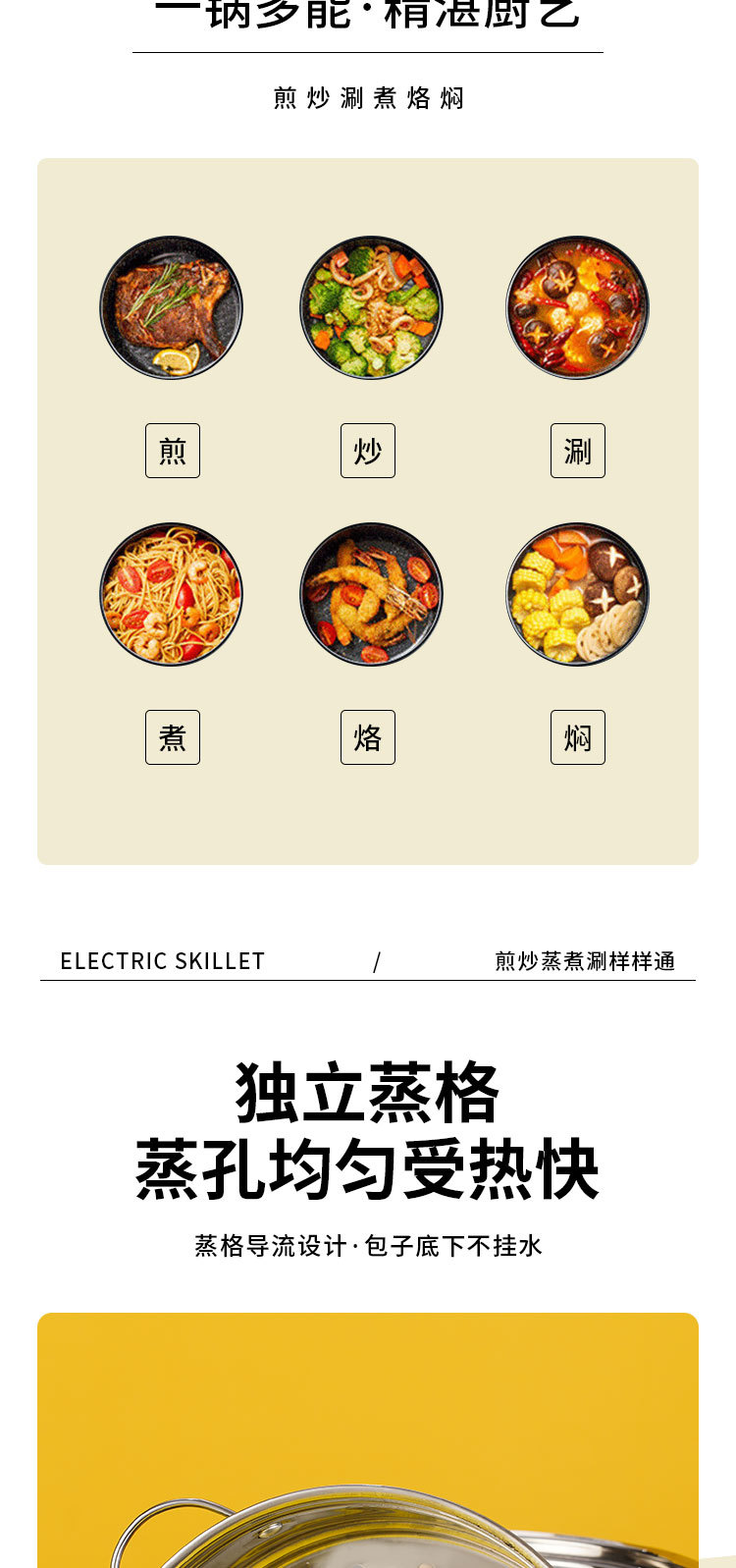 Stainless steel electric cooking pot, electric hot pot, PP electric hot pot, fast and slow speed non-stick small electric steamer, low power student dormitory pic 6