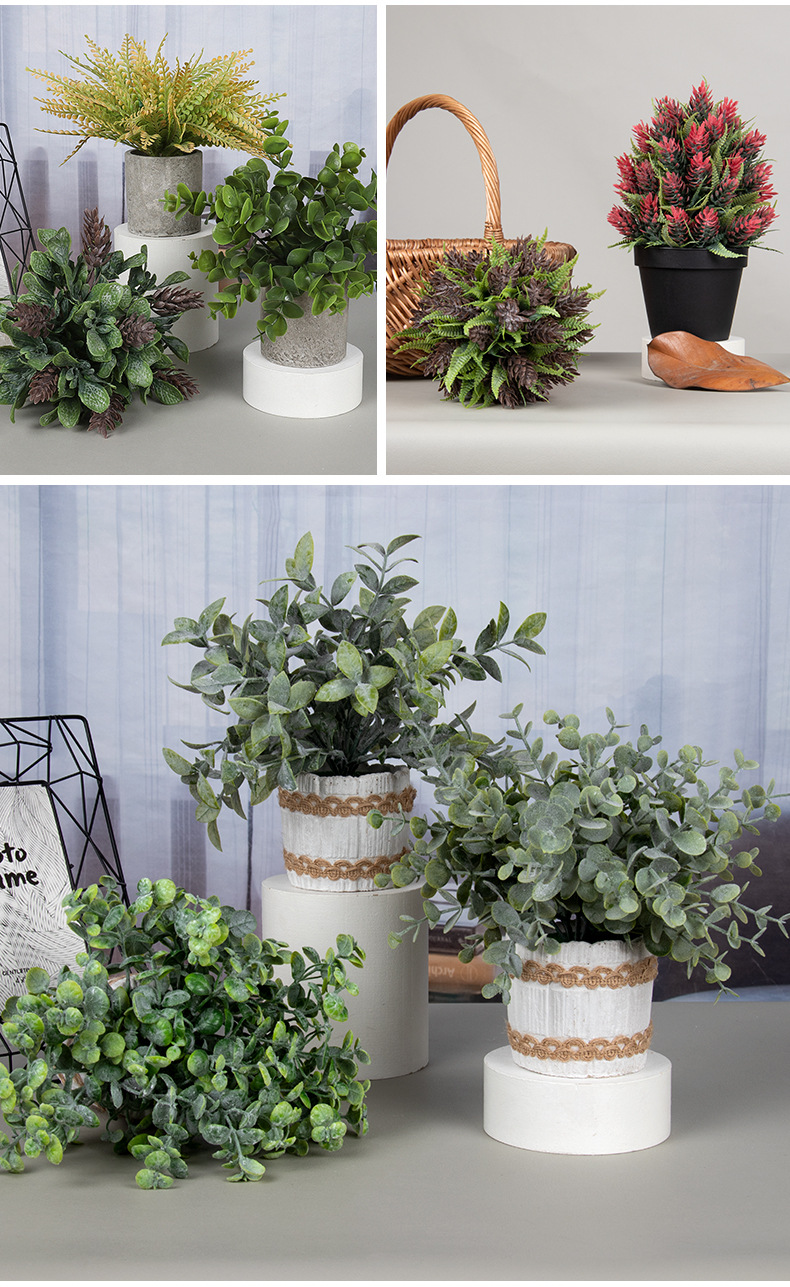 Cross-border best-selling 3-piece set of cylindrical pulp potted plants for home decoration, artificial green plant desktop and artificial bonsai set pic 44