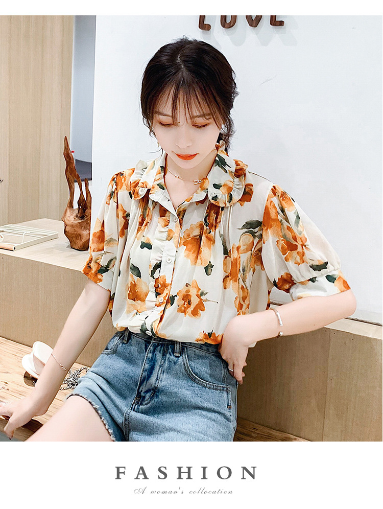 2020夏季新款短袖上衣女韩版碎花雪纺衫百搭气质衬衫详情31
