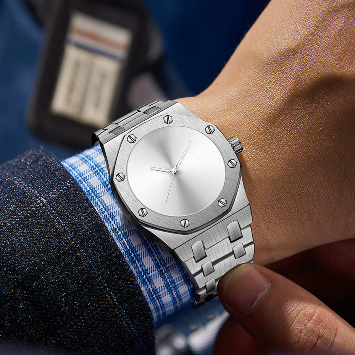 PINTIME/品时抖音手表直播爆款八边形带螺丝装饰圈防水石英手表男详情8