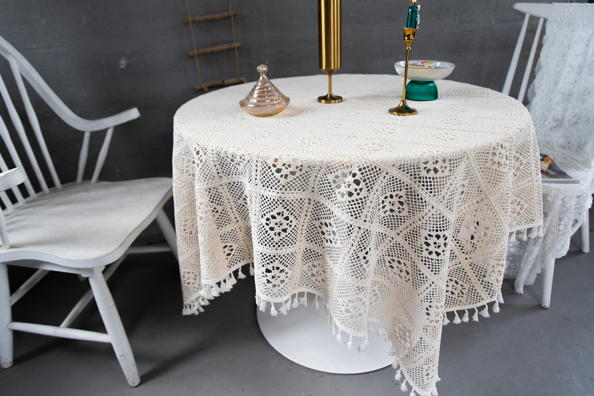 Korean hollowed-out crochet cotton thread woven tablecloths, square cultural art cross-border cover tablecloths, Taiwanese lace table MATS pic 8