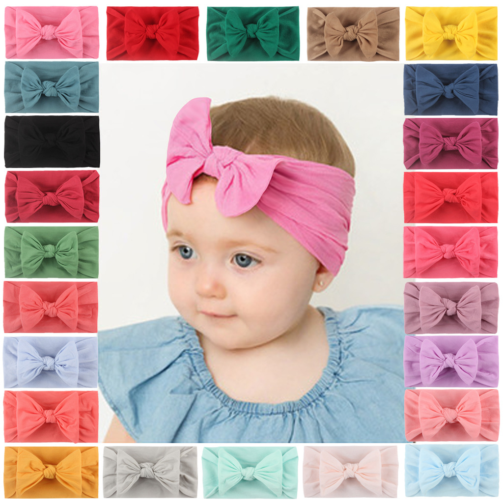 Europa y américa nuevo estilo niños accesorios suave nylon arco bebé diadema linda princesa nylon accesorios para el cabello pic 3