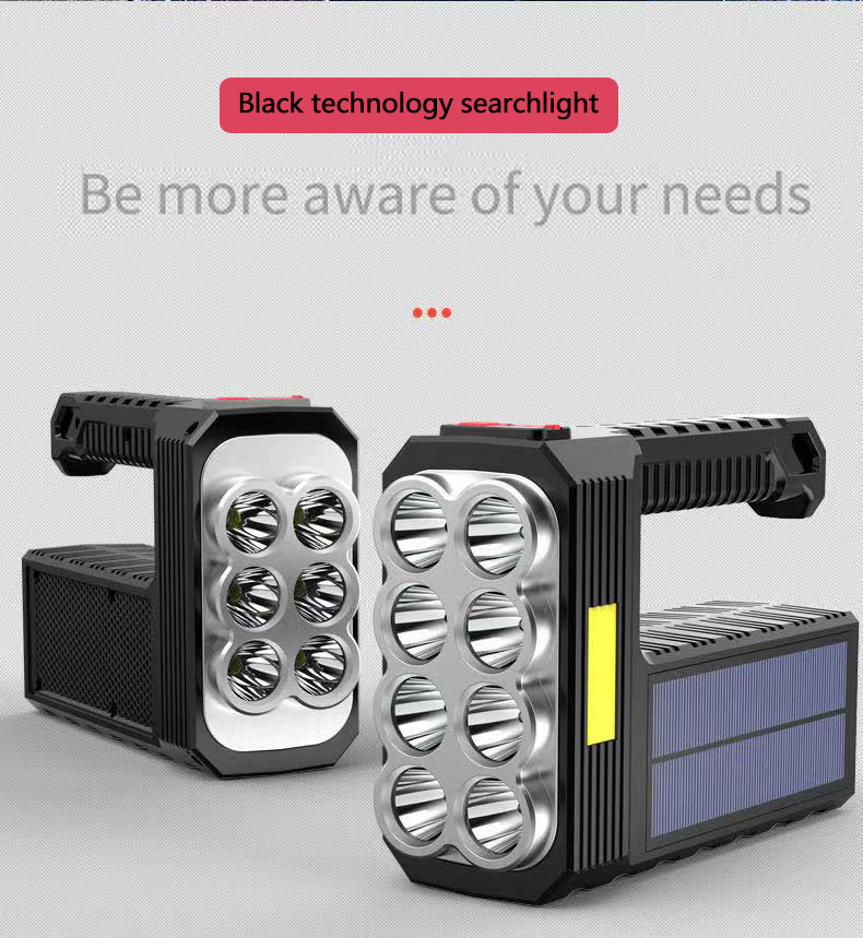 义乌闪电鹰新款太阳能充电式USB强光手电筒超亮8头led手电筒手提详情17