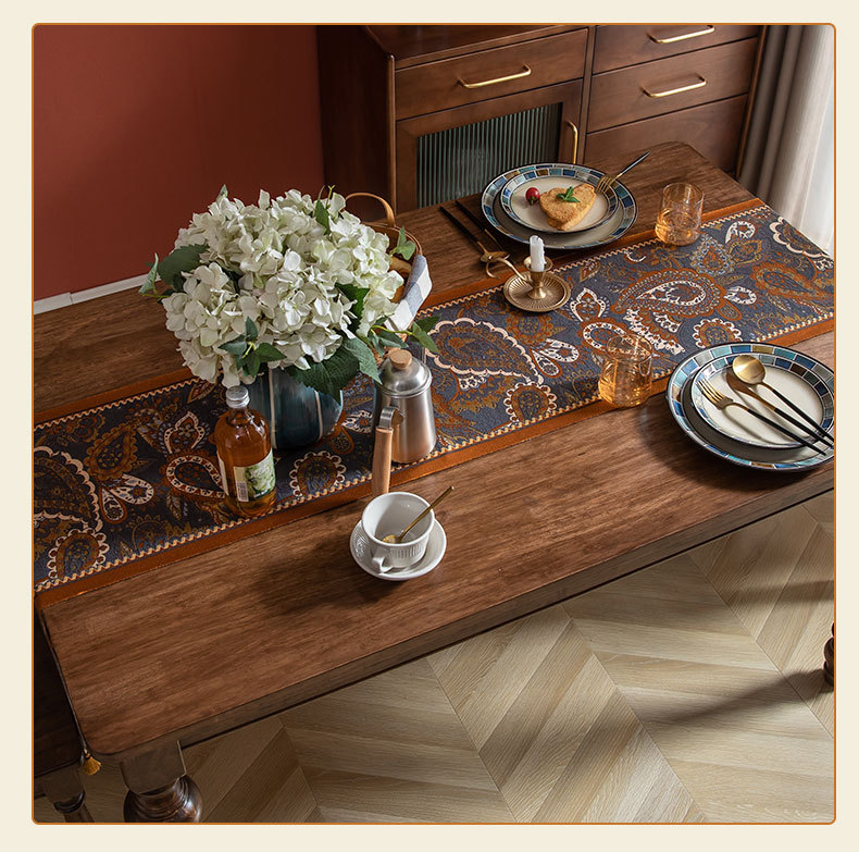 American retro table flag, woven jacquard with ethnic style, cashew tassels, home polyester tablecloth, table flag, bed tail flag, cover cloth pic 12