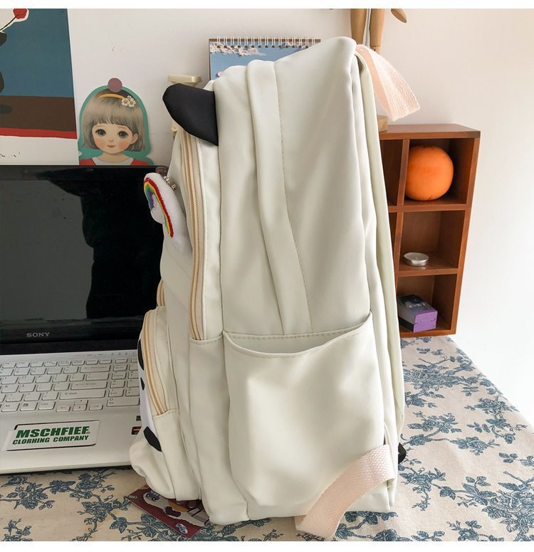 Japanese-style ins campus school style, fresh and cute, cute cow with earbuds, soft girl schoolbag, funny student backpack pic 36