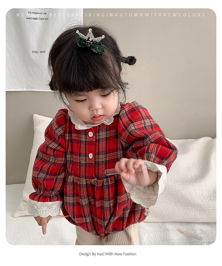 儿童加厚冬季衣服宝宝外出服2023秋冬装韩版加绒格子包屁裙详情1
