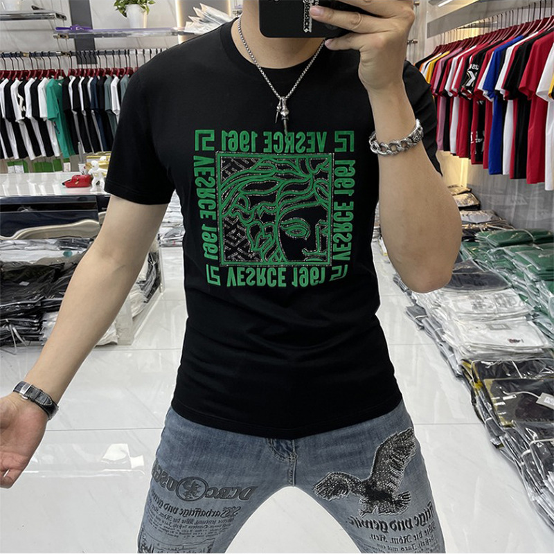 高品质夏季男士短袖t恤植绒圆领衫美人头半袖男装丝光棉薄款休闲详情15