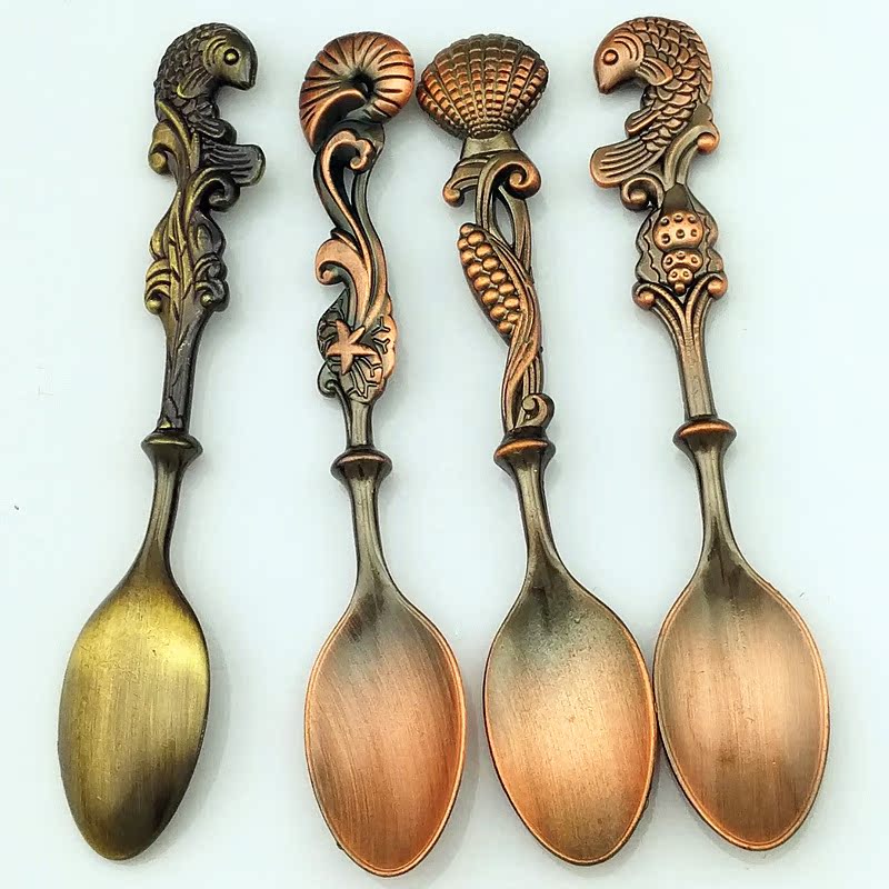 Creative, fashionable and retro coffee spoon, three-dimensional conch, shell and carp, and gold, silver and copper dessert spoon jyv01 pic 29