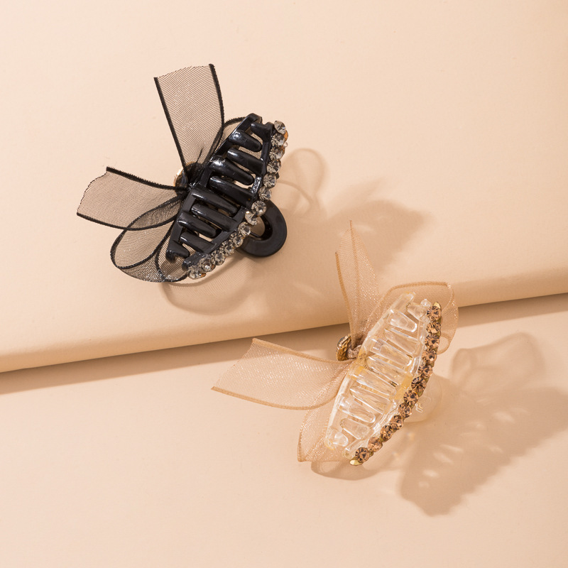 2023 New ab double-sided diamond mesh yarn bow, small grab clip, side bangs clip, broken hair clip, hair accessory and headwear pic 8