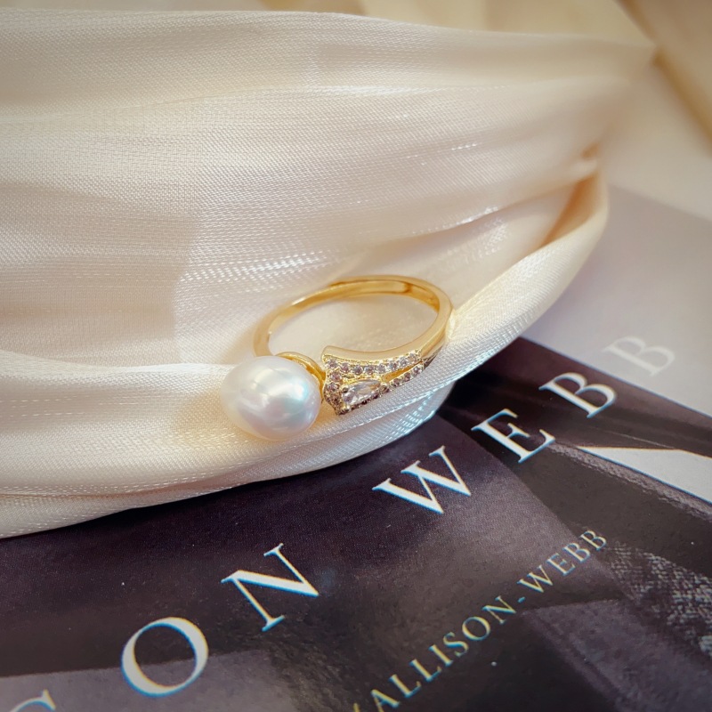 Small light bulb pearl ring, simple and elegant ring, adjustable opening, wholesale decorative ring, high-end ring, jewelry ring pic 2