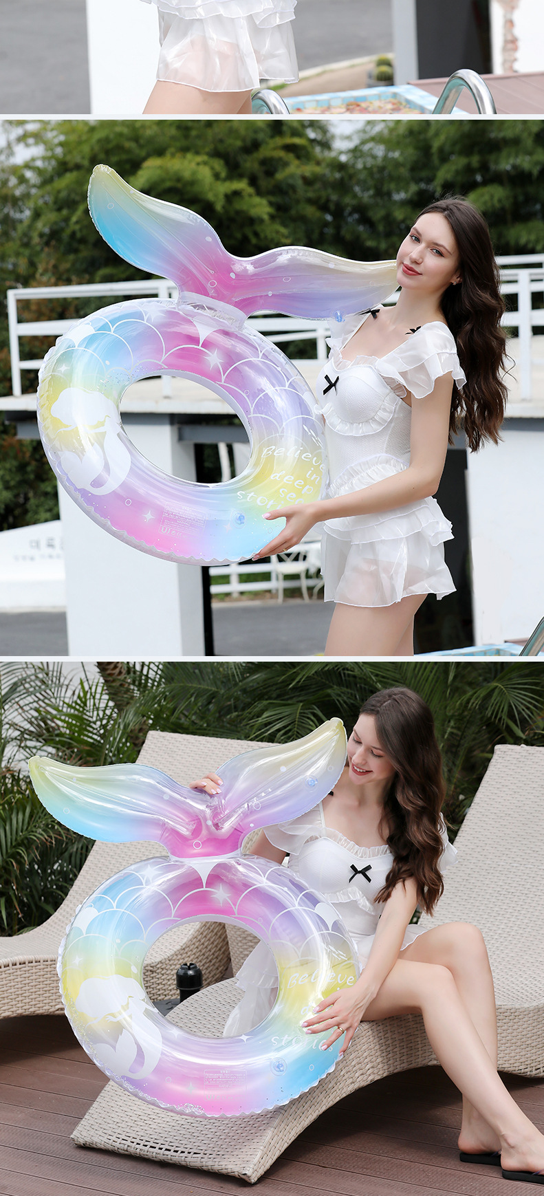 24新款美人鱼尾游泳圈儿童方向盘座圈加厚小孩宝宝充气裤兜圈批发详情10