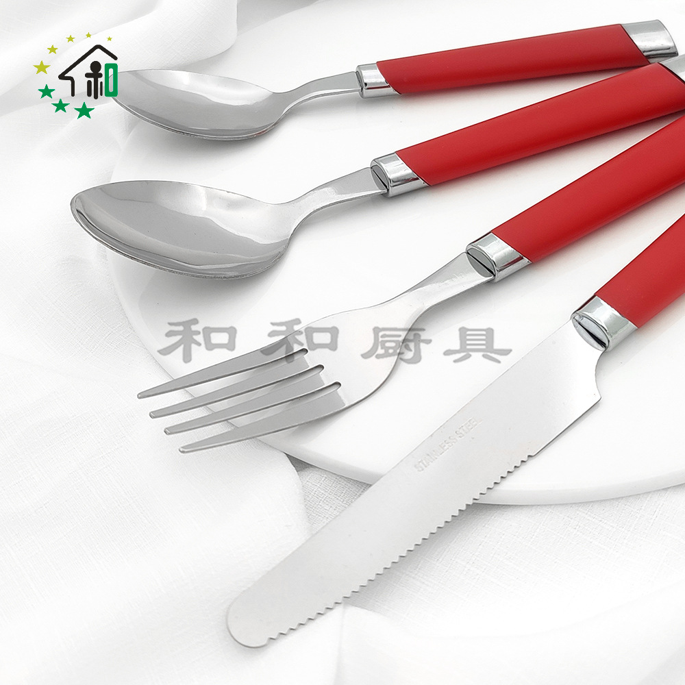 收纳桶塑料手柄西餐牛排餐具不锈钢刀叉勺子24件套装 cutlery set详情29