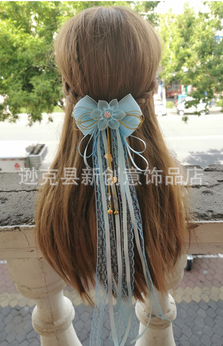 National trend series Hanfu flower headwear, fairy bow, fairy boy ancient-style ribbon hair accessory, princess hair flower, Chinese-style hair clip pic 7
