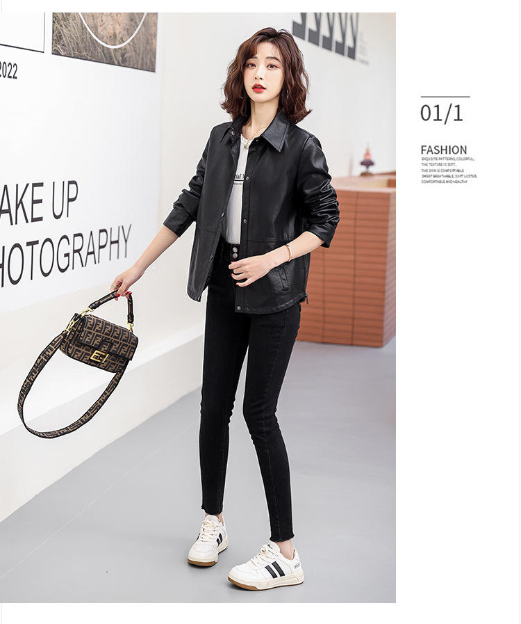 黑色皮衣外套女2022春秋短款小个子宽松显瘦韩版机车服PU皮上衣详情13