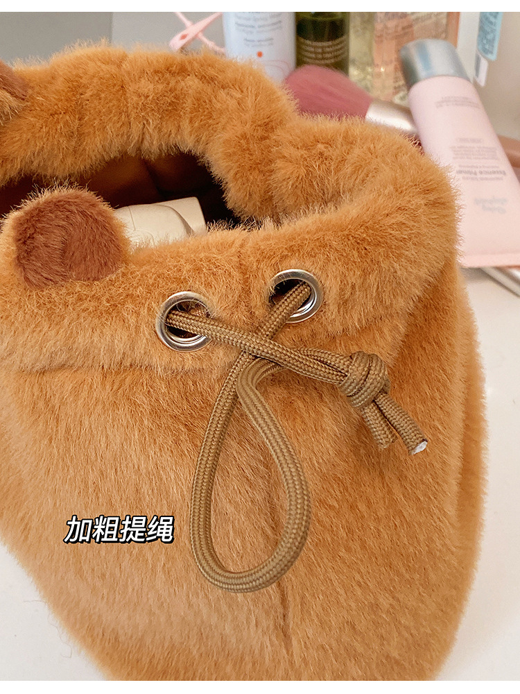 ✅ Cute plush kapibara drawstring pocket travel cosmetics camera polaroid storage bag hand pic 7