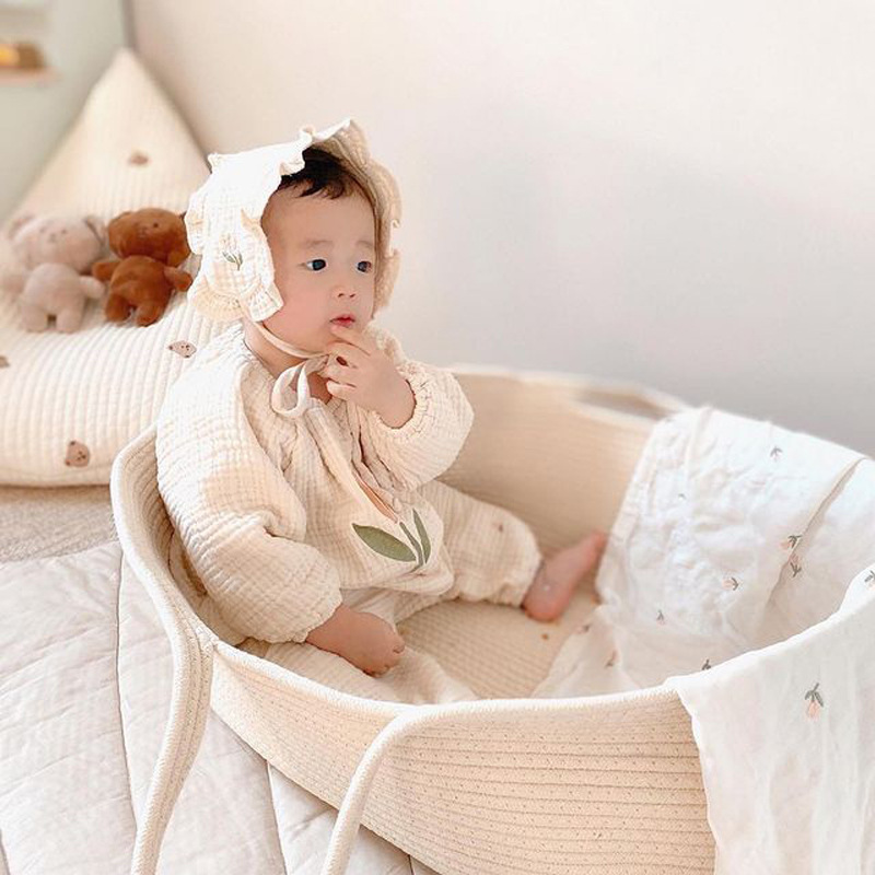 ins Nordic-style baby hand-held basket, portable pure cotton woven baby sleeping basket, foldable hand-held crib pic 25