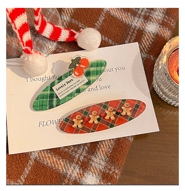 圣诞节格纹发夹可爱姜饼人刘海夹发卡少女心边夹儿童鸭嘴夹发饰详情6