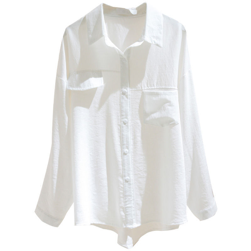 春秋季2022新款棉麻白色长袖衬衫女韩版潮流修身显瘦气质小衫上衣详情3