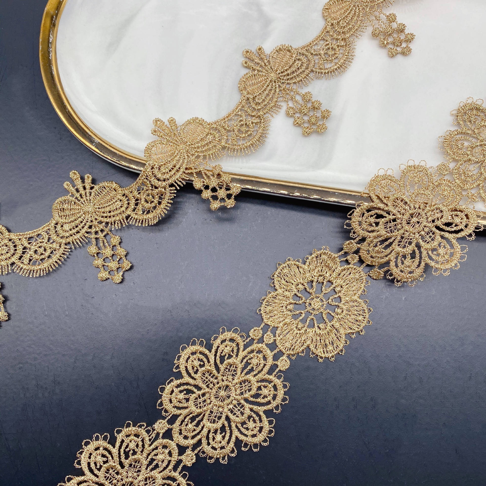 Water-soluble gold thread lace Lolita dress, classic rose gold skirt hem accessories, clothing accessories, lace lace pic 17