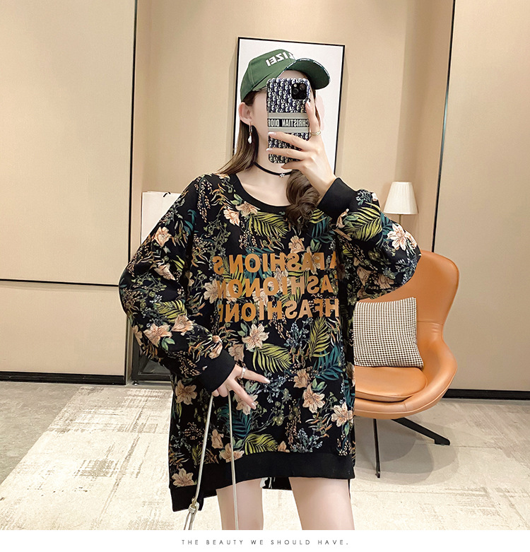 批发2020秋季大码宽松中长款套头薄款T恤上衣时尚洋气卫衣女潮详情10