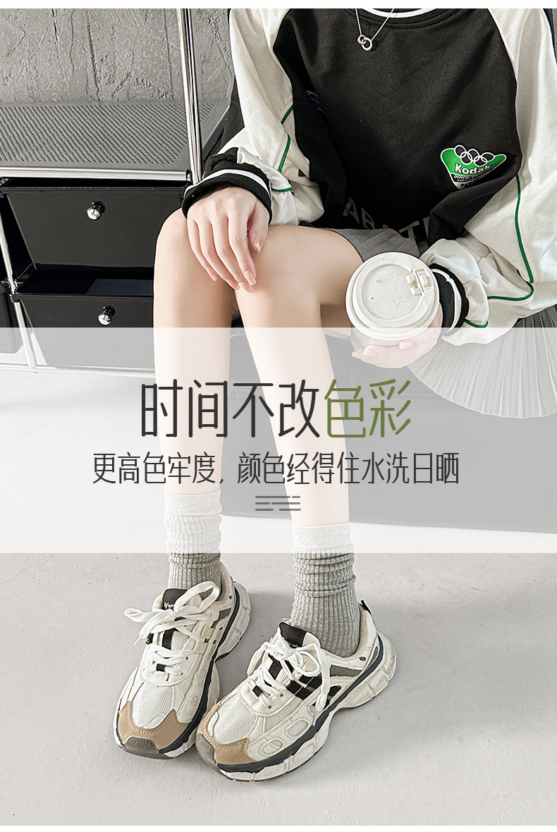 袜子地摊一件代发一体无骨棉袜子女春秋季竖条复古中筒袜纯色学生百搭日系堆堆袜一件代发详情8