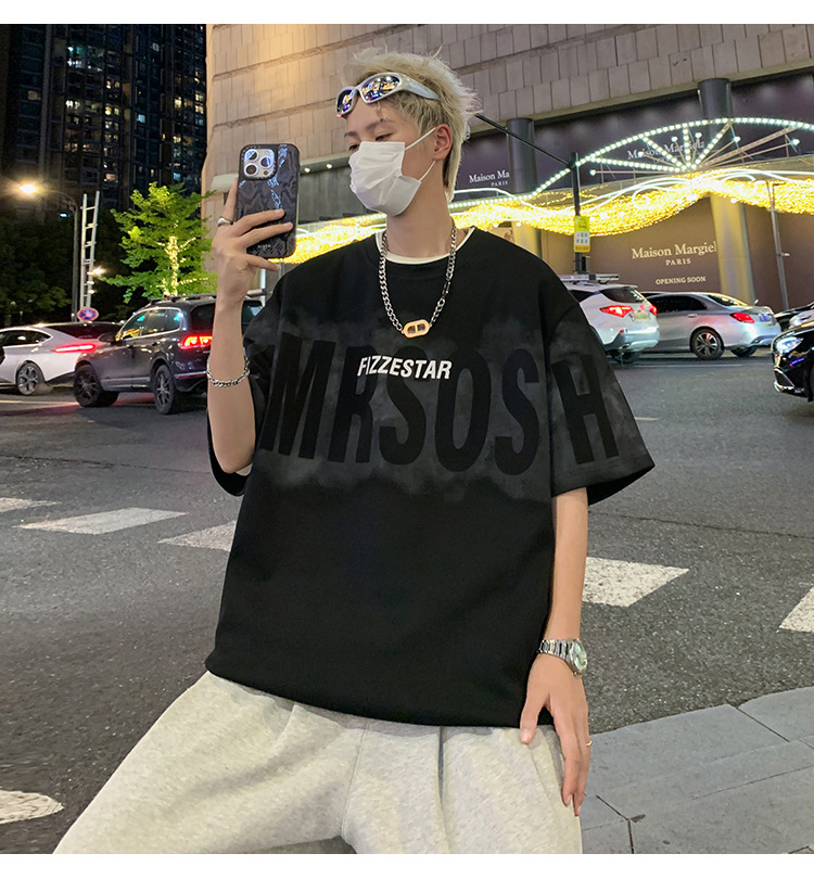 港风短袖t恤男夏季2024新款美式潮牌男生oversize青少年宽松体恤详情11