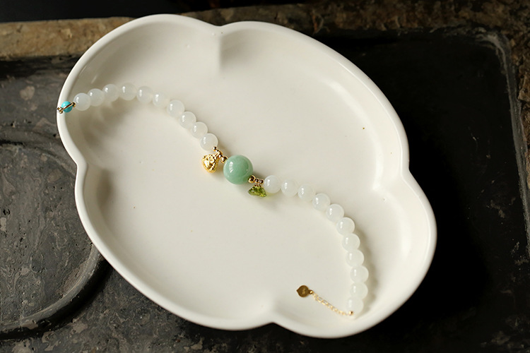 999 pure gold Maitreya Buddha natural 7mm Hetian jade round bead cut peridot bracelet 18K gold tail pendant pic 4