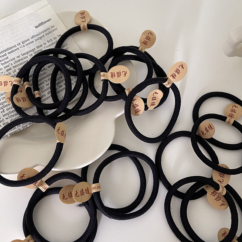 Wholesale of black, simple and basic hair ties for adult female ponytails, seamless high-elasticity hair bands pic 14
